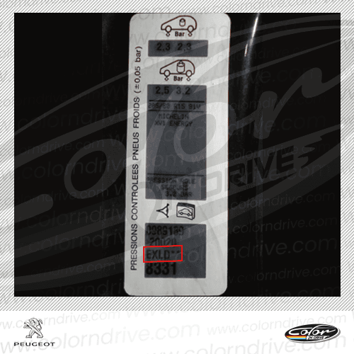PEUGEOT paint code label example 1
